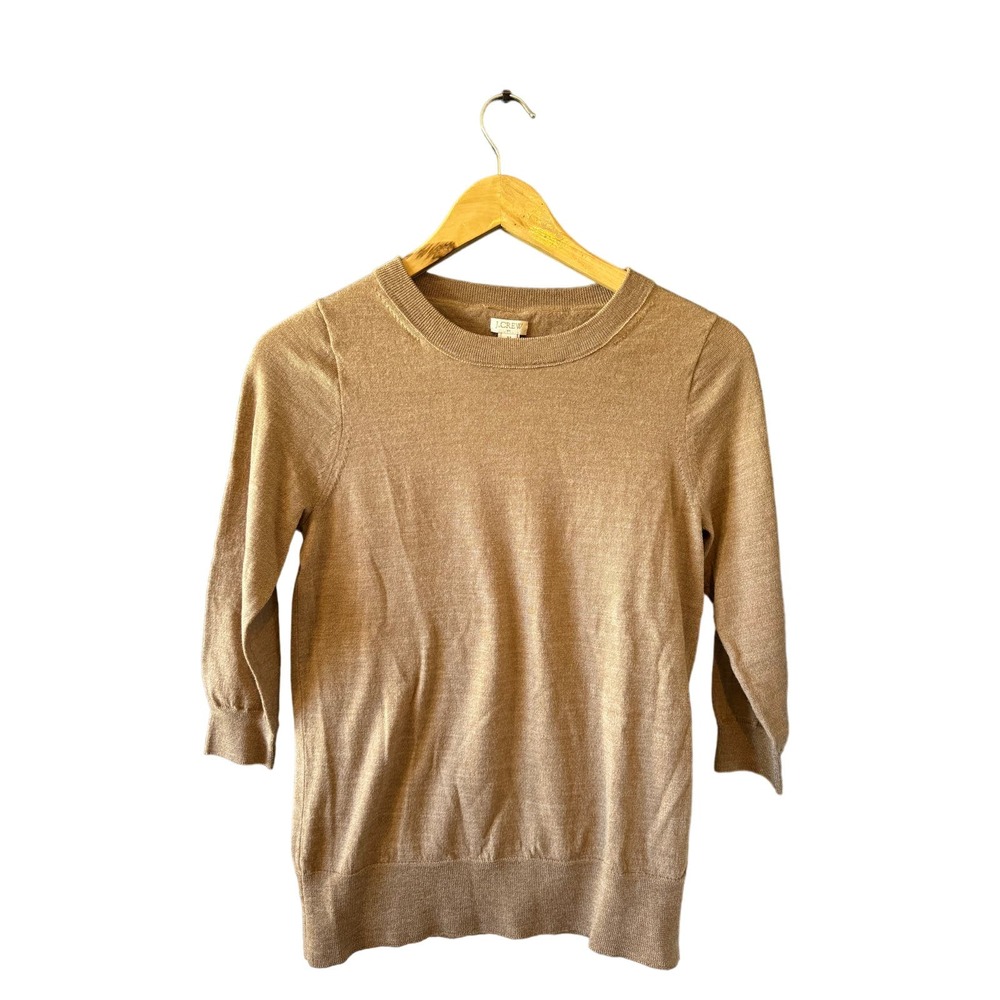 J.Crew | 100% Merino Wool Camel 3/4-Sleeve Sweater | Size Medium